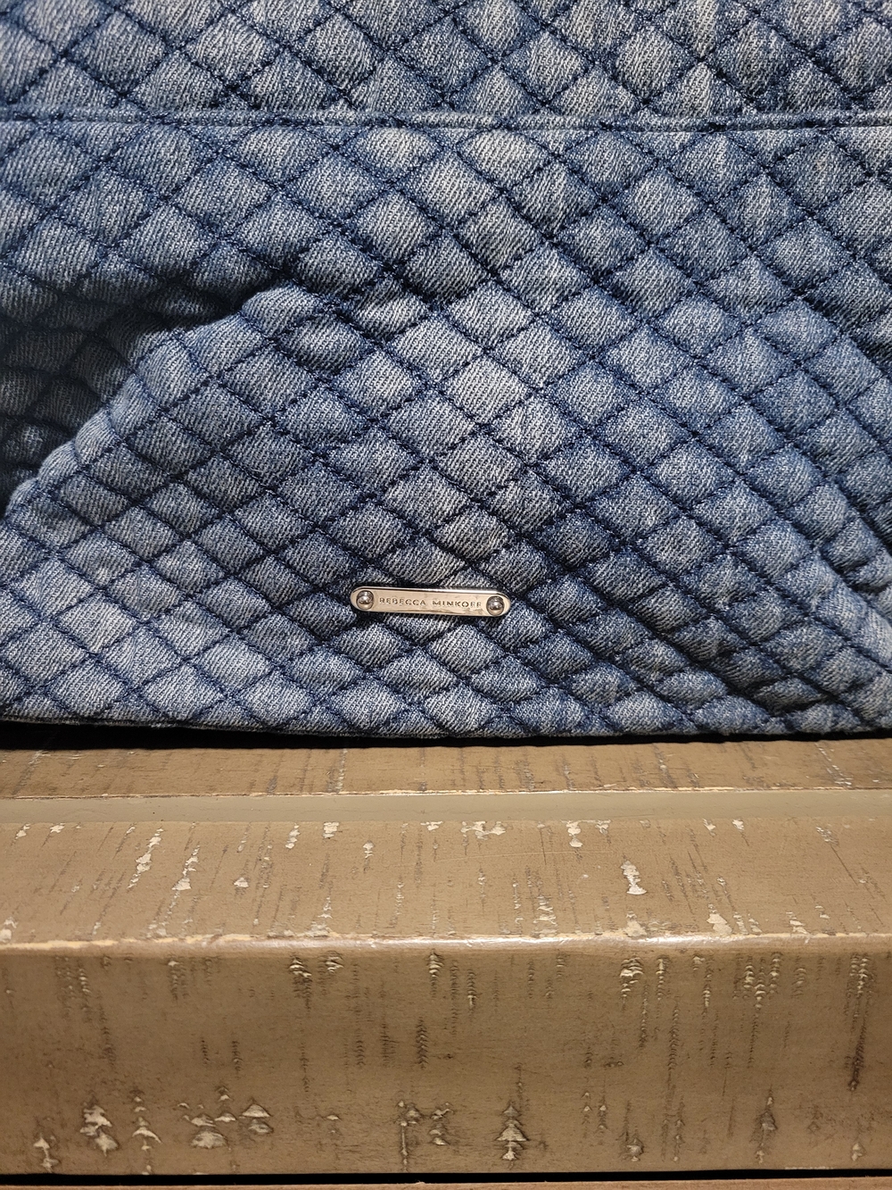 Rebecca Minkoff Quilted Denim Shoulder Bag with Silver Chain - Picture 2 of 5